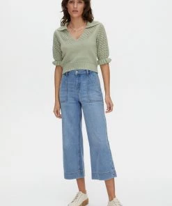 Oliver Bonas Green Textured Sleeve And Collar Knitted Top