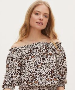 Oliver Bonas Painted Brown Bardot Top