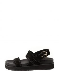 Oliver Bonas Black Whipstitch Leather Flatform Sandals