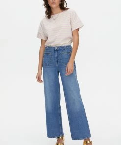 Oliver Bonas Mid Wash Blue Denim Wide Leg Jeans