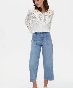 Oliver Bonas White Floral Collar Button Ivory Knitted Cardigan