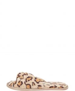 Oliver Bonas Brown Animal Print Faux Fur Knotted Slippers