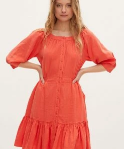 Oliver Bonas Orange Linen Mix Mini Dress