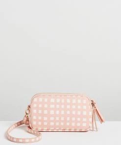 Oliver Bonas Pink Check Print Crossbody Bag