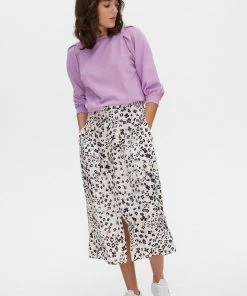 Oliver Bonas White Animal Print Midi Skirt