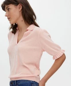 Oliver Bonas Pink Towelling Collared Knitted Top