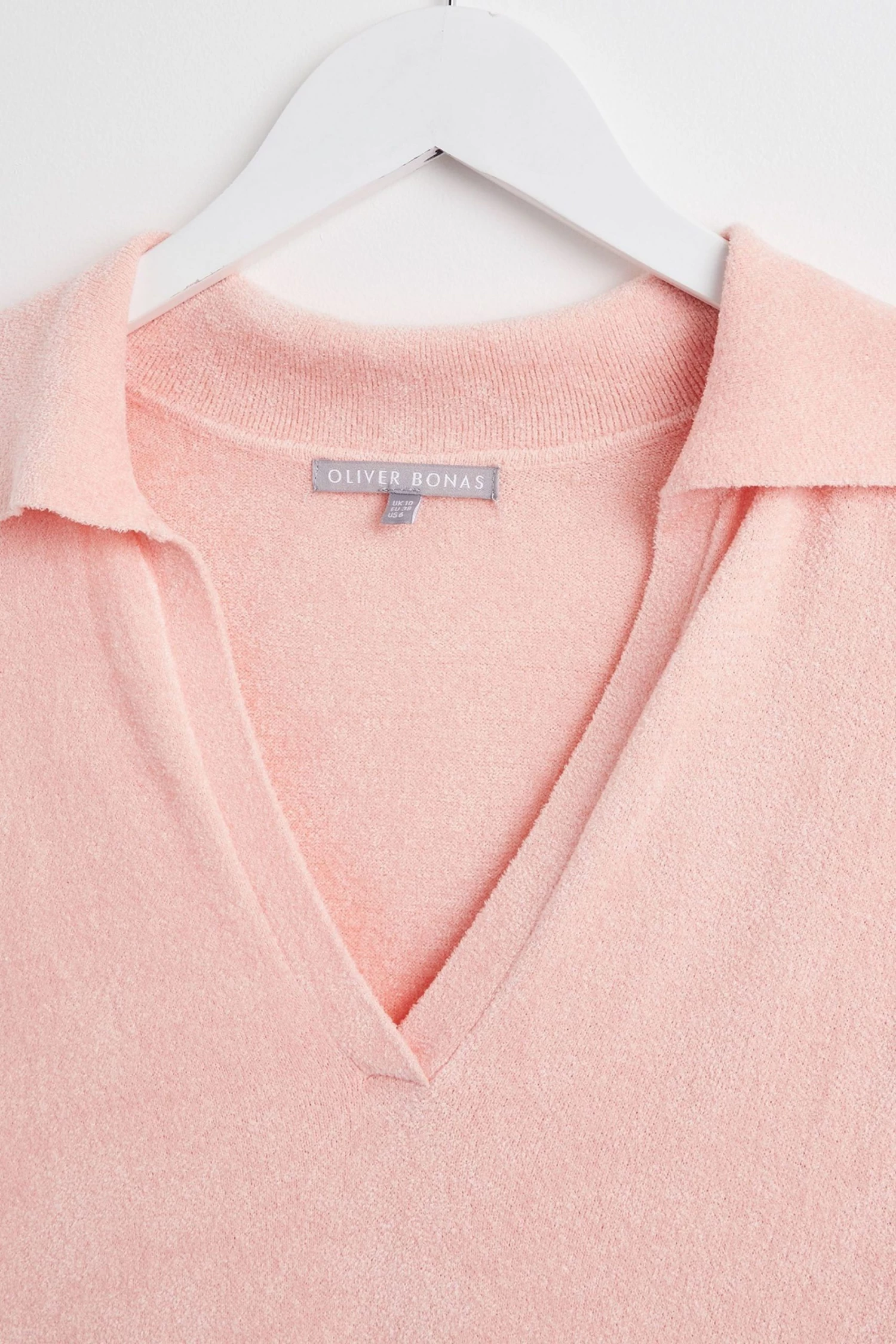 Oliver Bonas Pink Towelling Collared Knitted Top - Image 3