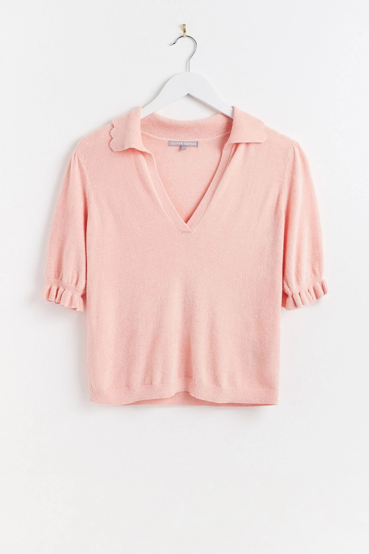 Oliver Bonas Pink Towelling Collared Knitted Top - Image 5