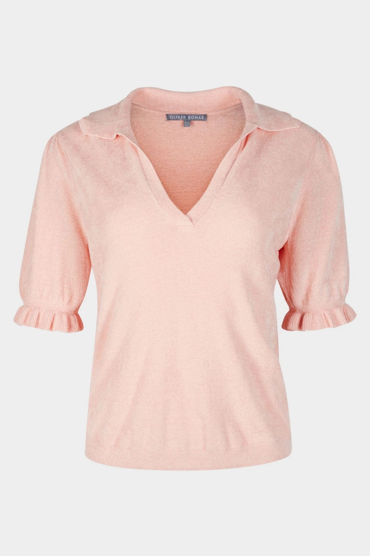Oliver Bonas Pink Towelling Collared Knitted Top - Image 6