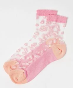 Oliver Bonas Pink Animal Print Sheer Socks