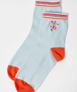 Oliver Bonas Blue Floral Embroidered Socks