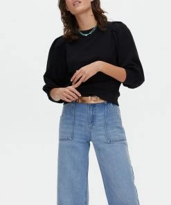 Oliver Bonas Black Puff Sleeve Sweatshirt