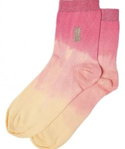 Oliver Bonas Pink Ombrê Embroidered Pineapple Socks