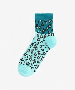 Oliver Bonas Teal Blue Animal Spot Half & Half Ankle Socks
