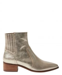 Oliver Bonas Metallic Gold Leather Western Ankle Boots