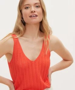 Oliver Bonas Pink Stitchy V-Neck Knitted Top