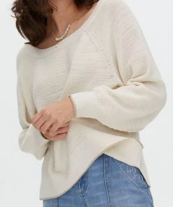 Oliver Bonas White Slub Linen Mix Relaxed Jumper
