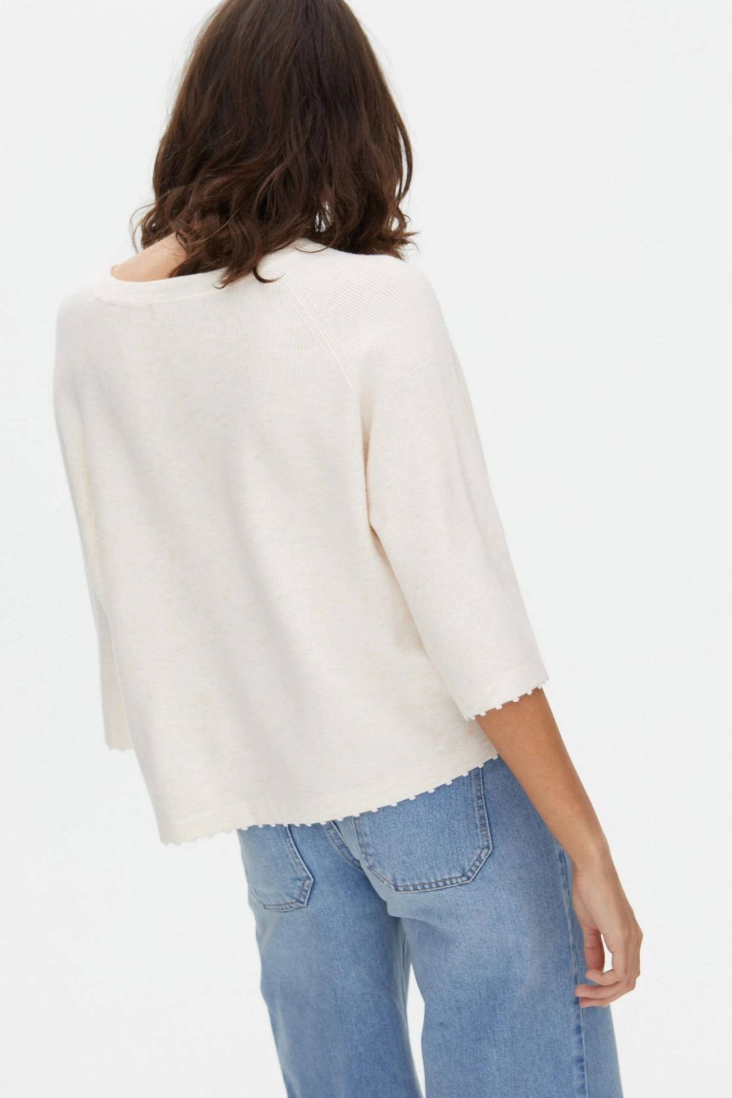 Oliver Bonas White Boxy Picot Stitch Neutral Knitted Top - Image 2