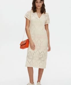 Oliver Bonas White Crochet Look Knit Midi Dress