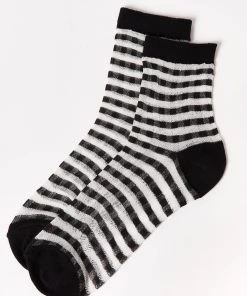 Oliver Bonas Black Monochrome Gingham Sheer Ankle Socks