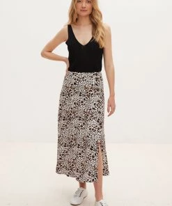 Oliver Bonas Painted Brown Print Midi Skirt