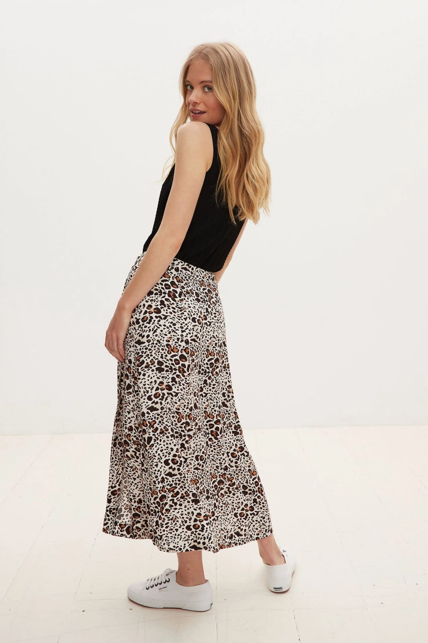 Oliver Bonas Painted Brown Print Midi Skirt - Image 2