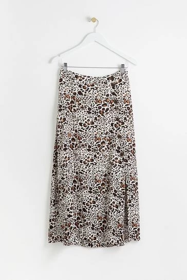 Oliver Bonas Painted Brown Print Midi Skirt - Image 7