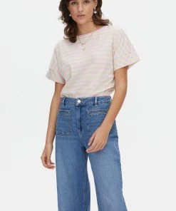 Oliver Bonas Print Pink & Green Stripe T-Shirt