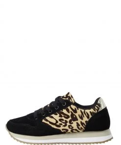 Oliver Bonas Black Animal Boyfriend Leather Trainers