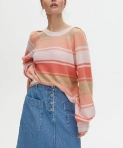 Oliver Bonas Orange Orange Stripe Lofty Pleat Shoulder Jumper