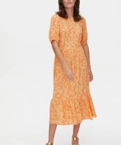Oliver Bonas Yellow Ditsy Floral Print Short Sleeve Midi Dress