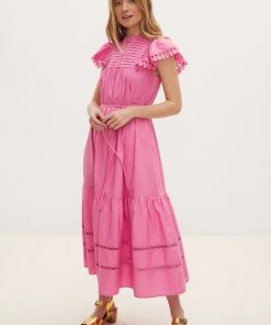 Oliver Bonas Pink Pintuck Bib Midaxi Dress