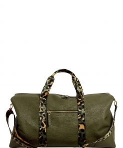 Oliver Bonas Hattie Natural Leopard Strap Green Rectangular Weekend Bag