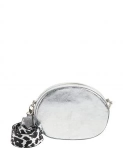 Oliver Bonas Womens Silver Tone Ottie Leopard Spot Strap Silver Round Cross-Body Bag