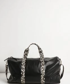 Oliver Bonas Hattie Black Leopard Strap Rectangular Weekend Bag