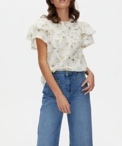 Oliver Bonas White Broderie Floral Print Blouse