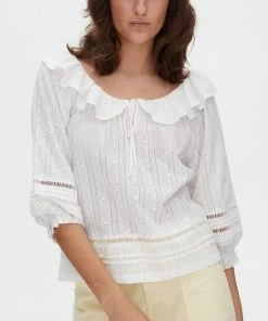 Oliver Bonas White Frill Neck Dobby Blouse