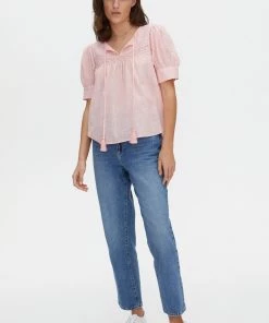 Oliver Bonas Pink Tassel Tie Embroidered Blouse