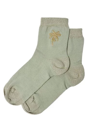 Oliver Bonas Green Pretty Embroidered Palm Socks - Image 4