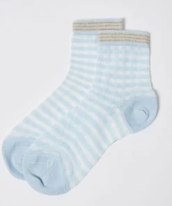 Oliver Bonas Blue Sheer Gingham And Gold Stripe Ankle Socks