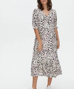 Oliver Bonas White Animal Printed Midi Dress