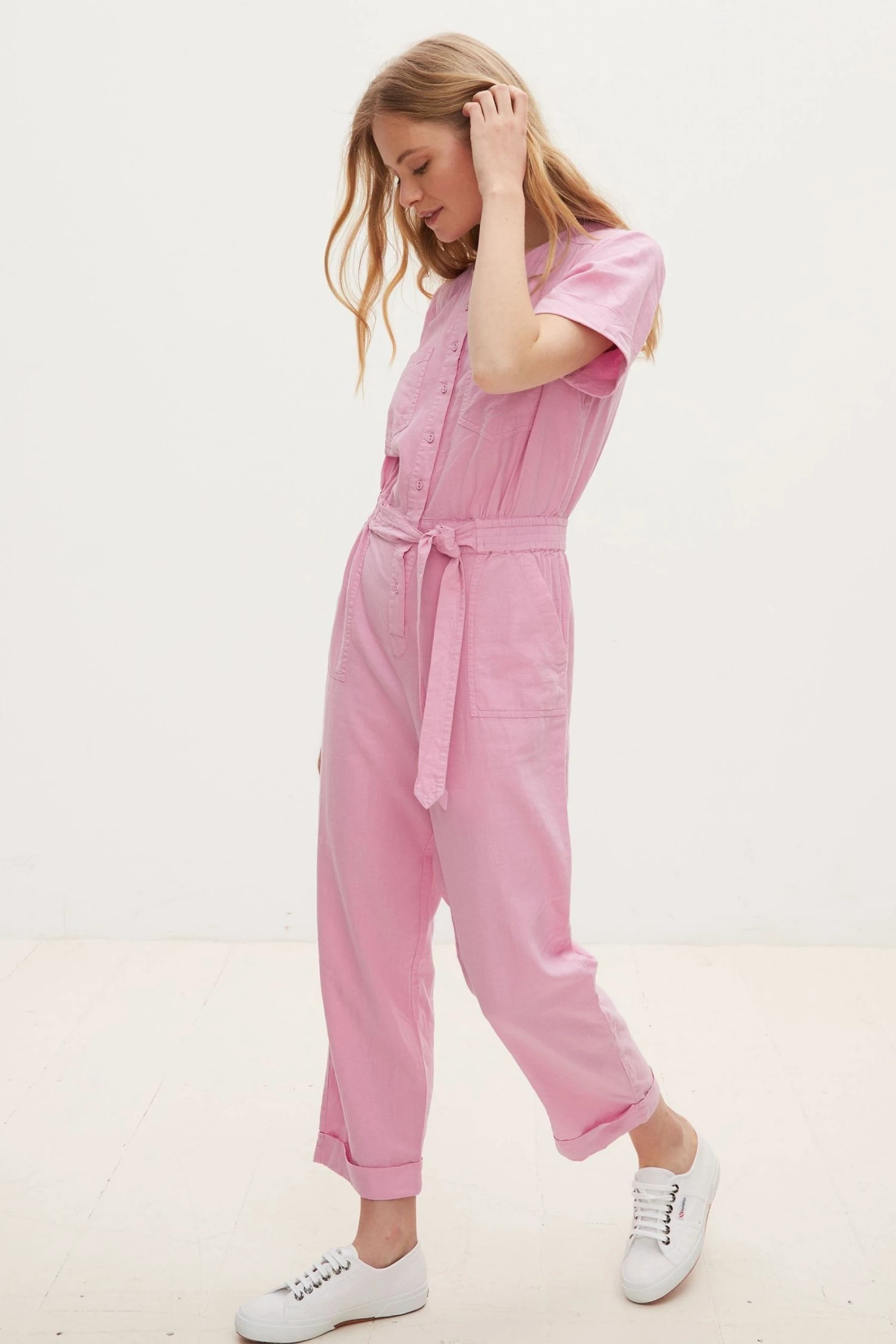 Oliver Bonas Pink Linen Mix Jumpsuit