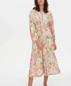 Oliver Bonas Pink Razzle Dazzle Floral Long Kimono Robe Dressing Gown