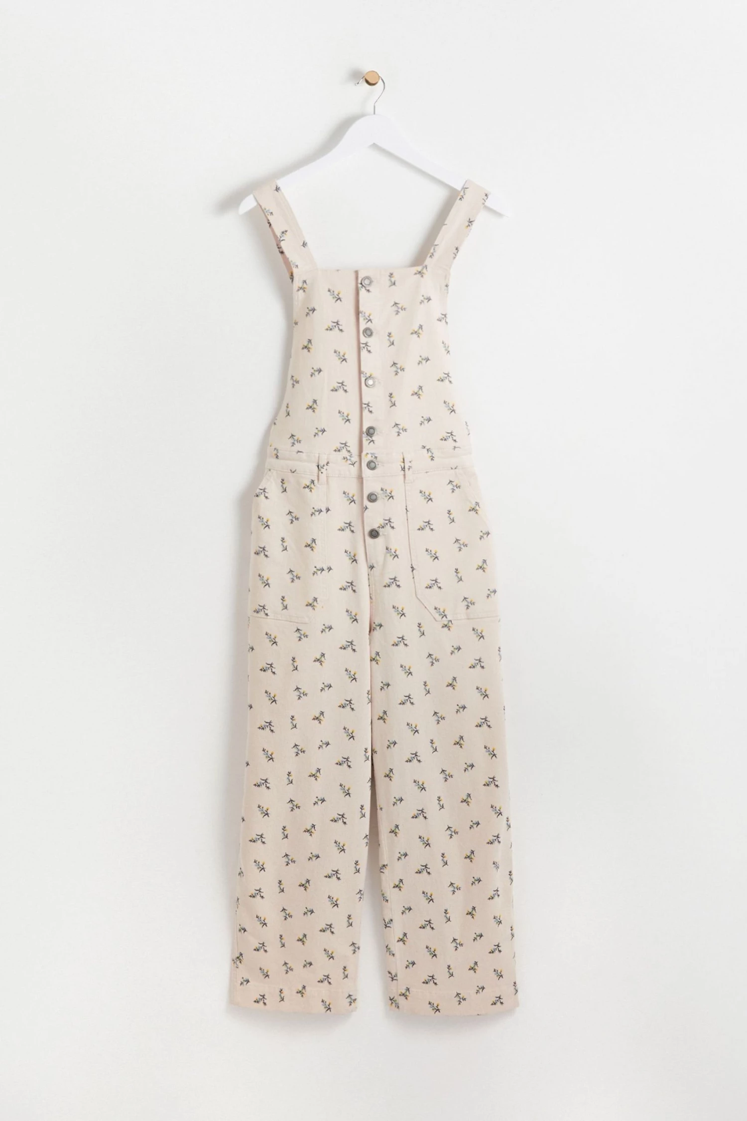 Oliver Bonas White Floral Print Dungarees