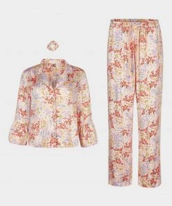 Oliver Bonas Pink Field Shirt, Trousers And Scrunchie Pyjama Set