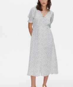 Oliver Bonas White Mono Dash Print Midi Dress