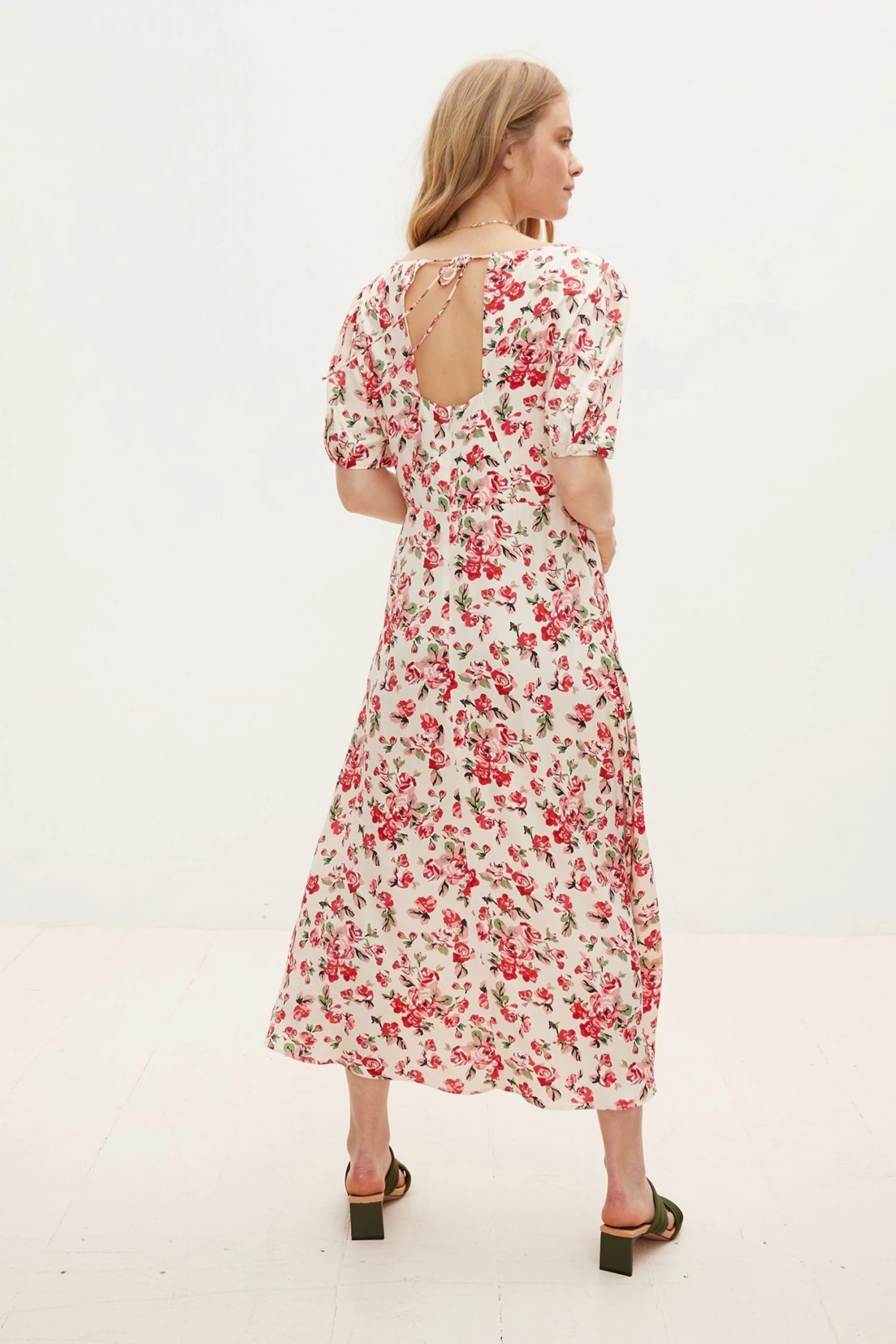 Oliver Bonas White Rose Printed Midi Dress - Image 2