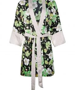 Oliver Bonas Black Razzle Dazzle Floral Short Kimono Robe