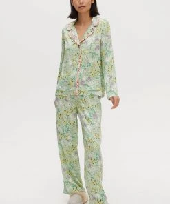 Oliver Bonas Green Field Floral Print Green Shirt And Trousers Pyjama Set