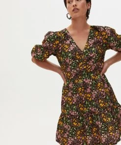 Oliver Bonas Black Cluster Ditsy Floral Print Mini Dress